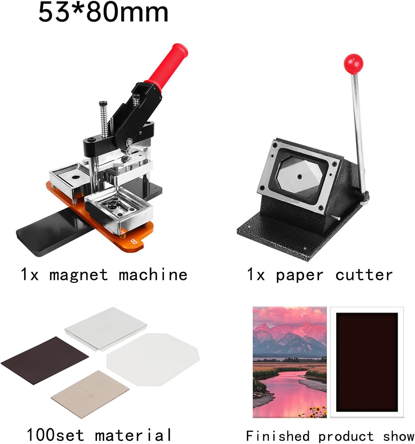 80x53mm Magnet Maker Machine Kit, DIY Manual Photo Fridge Magnet Making Machine + Paper Cutter +100sets Cardboard Material, Perfect for Custom Badge Creation