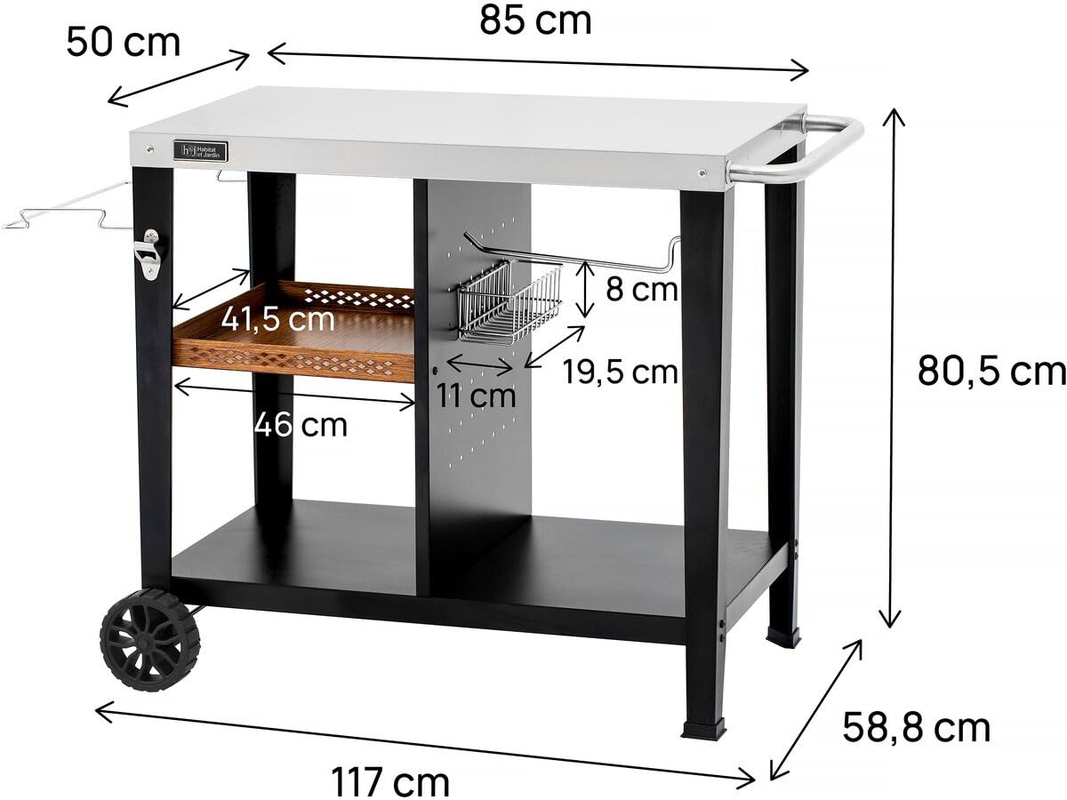 Carro de Servicio para Barbacoa Gelia 117 x 59 cm - Acero Inoxidable - Negro
