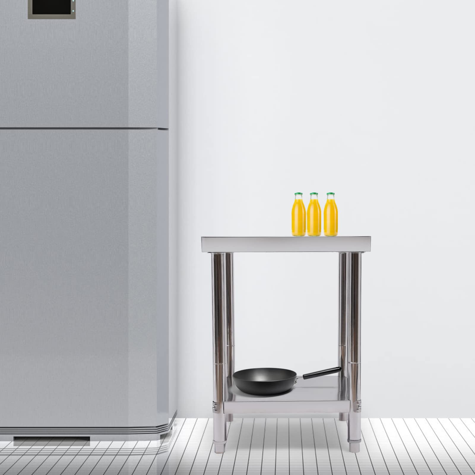 MINRS Tavolo da lavoro in acciaio inox, portata fino a 400 kg, con piedini regolabili, in acciaio inox, per cucine, hotel, panetterie, studi medici, cliniche veterinarie, 60 x 60 x 80 cm, argento