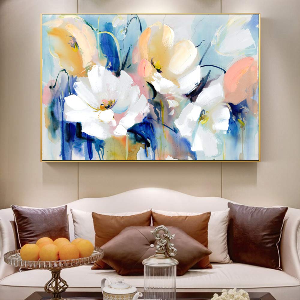 Toile peinture à l'huile fleur aquarelle pour habiller un mur vide et triste de salon