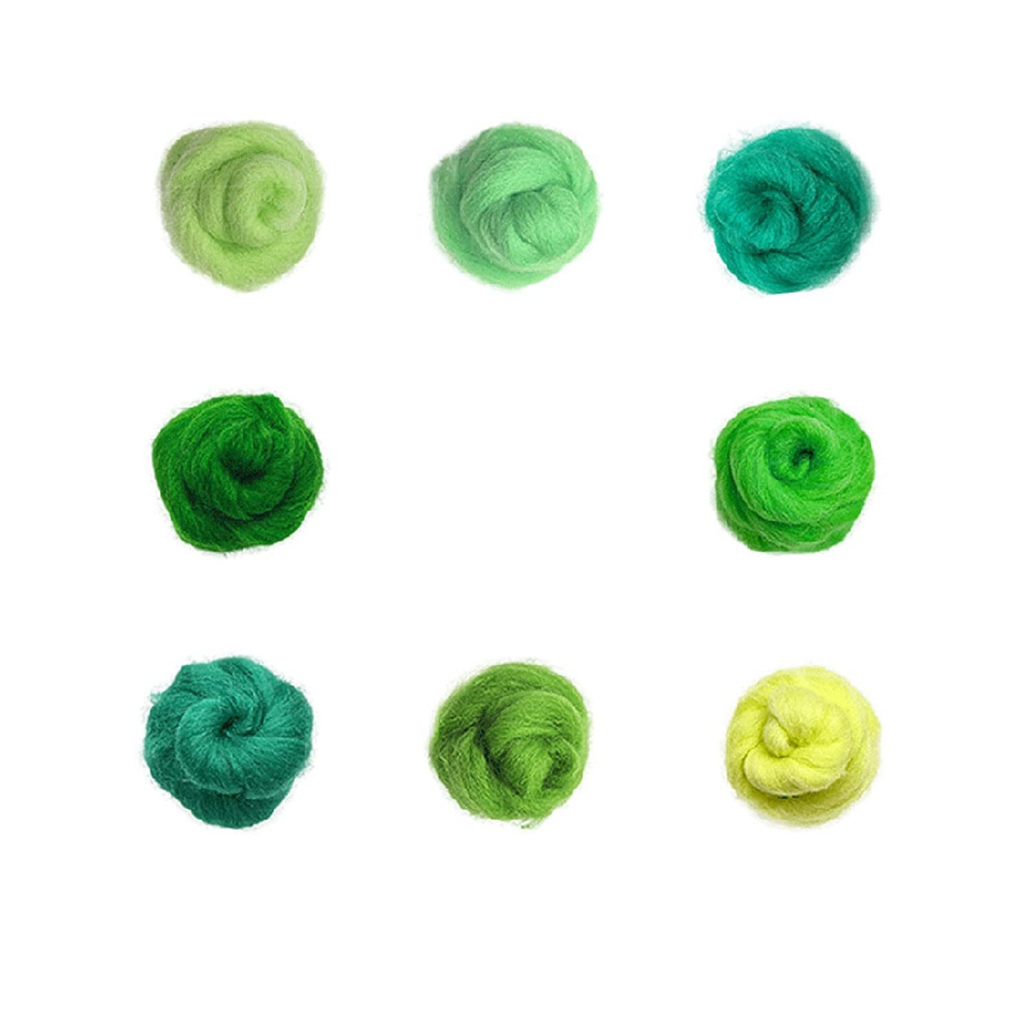 通用 Decoendiy 8 Colors Wool Roving, Needle Felting Wool, 80g Wool Yarn Felt Hand Spinning DIY Craft Materials, 10g/Color (Green Series)