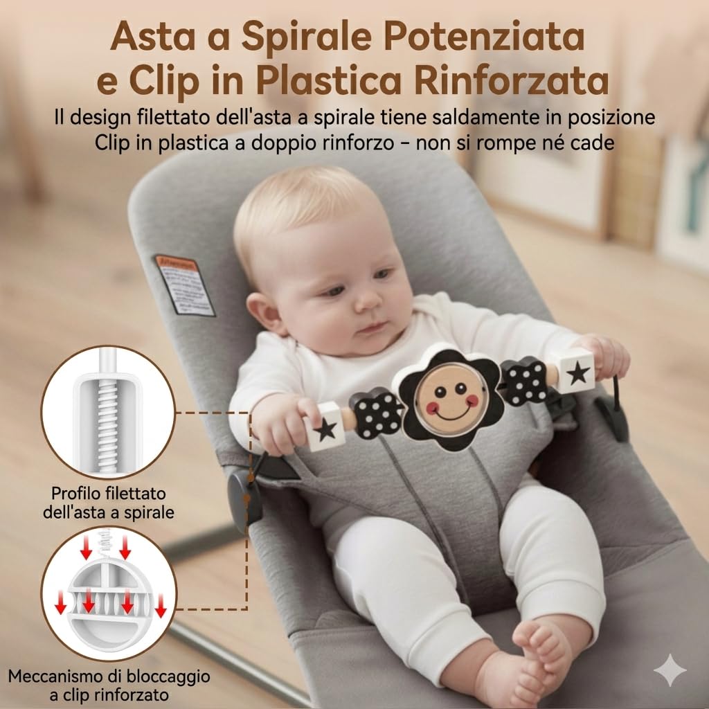 Baby Bouncer Toy Bar, Bouncer Toy Bar, facile da fissare e rimuovere, materiali adatti ai bambini, ideale per bambini, in bianco e nero (sorriso)
