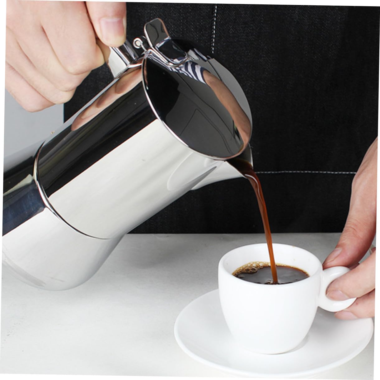 Espressokocher Robuste Edelstahlkonstruktion Tragbare Mokkakanne aus Edelstahl 304 für Herd und Induktion Geeignet für Café und Restaurant