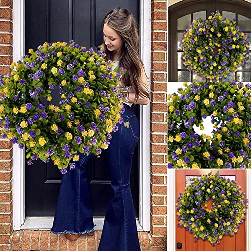 Couronne de fleurs jaune pur pour embellir une porte d'entrée sombre - 4