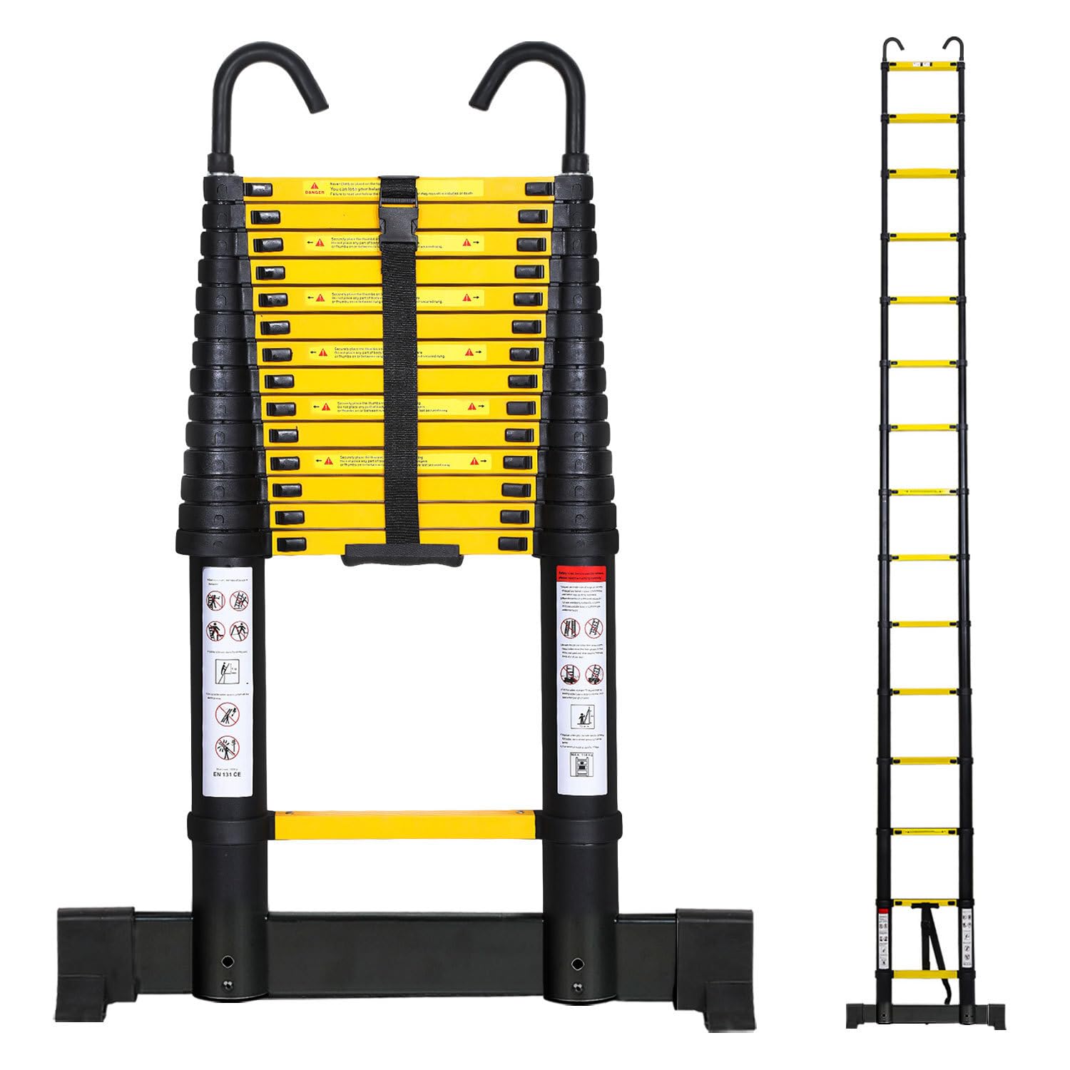 4.4 m Aluminium Telescopic Ladder Extendable Ladder with Stabilizer and Removable Hook - Aluminium Ladder Non-Slip Ladder Multipurpose Ladder Load Capacity 150kg