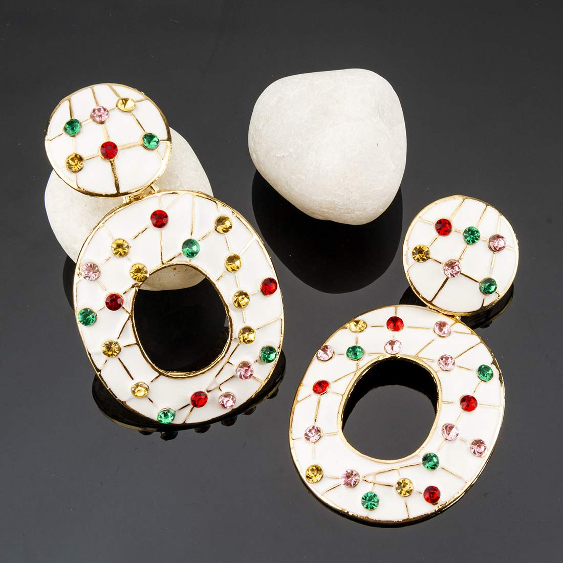 Enamelled Oval CZ Statement Drop Earrings