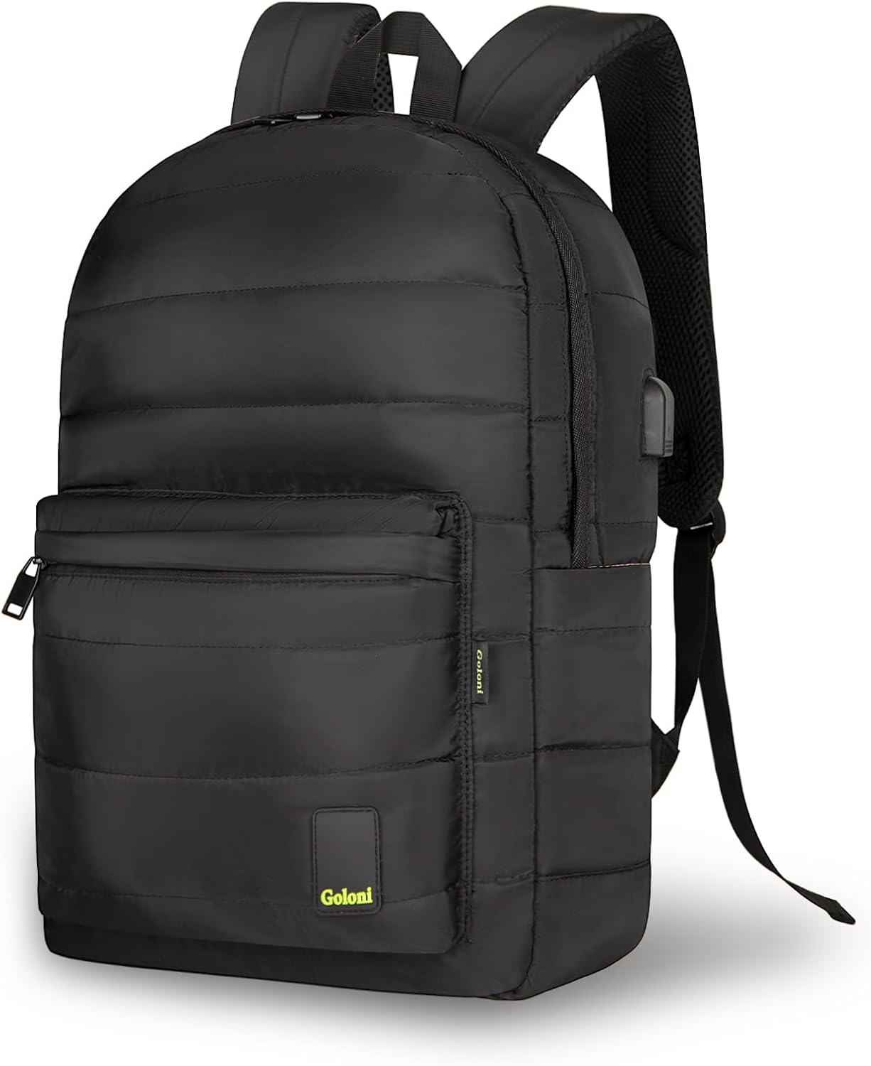 Goloni Laptop Backpack for Women,Puffy Travel Backpack with USB Charging Port,Waterproof Quilted Casual Daypack Fits 15.6 Inch Laptop,Black