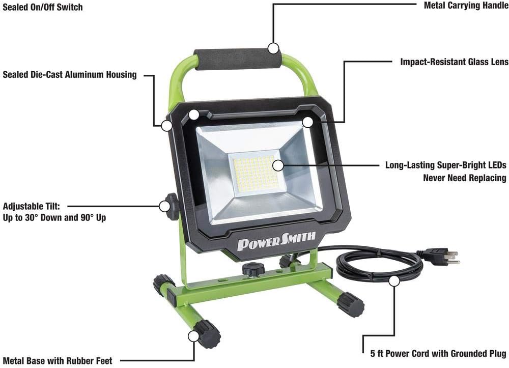 Best Deal PowerSmith PWL150S 5000 Lumen LED Weatherproof Tiltable Work Light with Adjustable Metal Stand and Carrying Handle, Impact-Resistant Glass Lens, and 5' Power Cord Black Friday - 70% OFF PowerSmith PWL150S 5000 Lumen LED Weatherproof Tiltable Work Light with Adjustable Metal Stand and Carrying Handle, Impact-Resistant Glass Lens, and 5' Power Cord