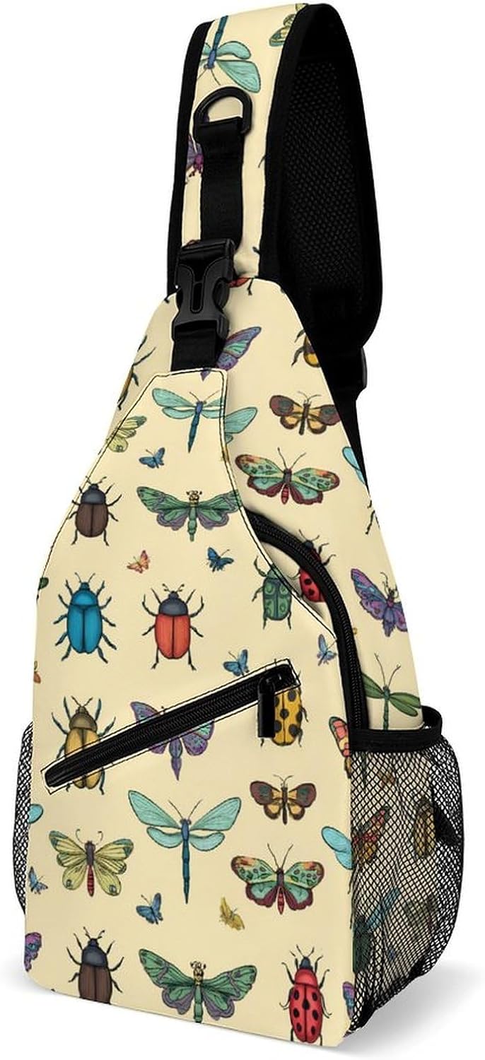 Funny Insects Print Men Crossbody Sling Backpack Chest Bag | Travel Fanny Pack,Hiking Daypack,Print Shoulder Bags