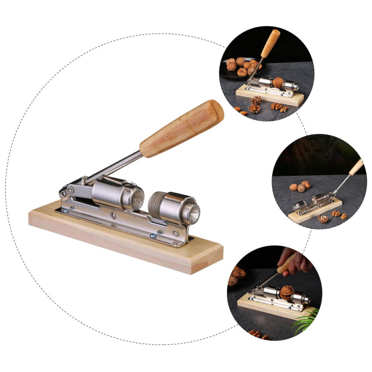 Alipis Casse-Noix Mécanique en Acier Inoxydable et Bois, 1 Pièce