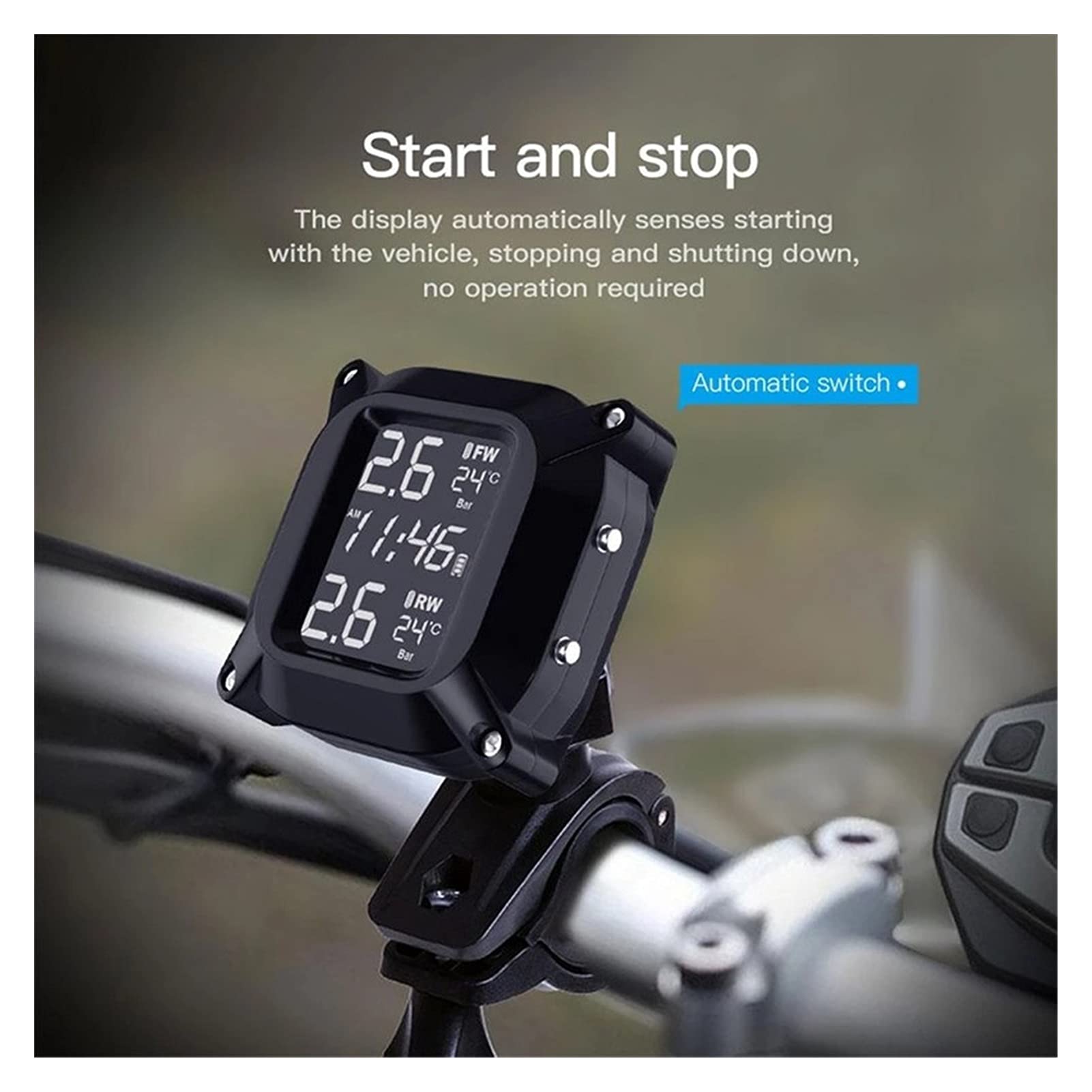 Strumenti di controllo della pressione dei pneumatici Motocicletta wireless. TPMS. Sistema di monitoraggio della pressione dei pneumatici 2PCS Sensore esterno LCD. Allarme del monitor della temperatur