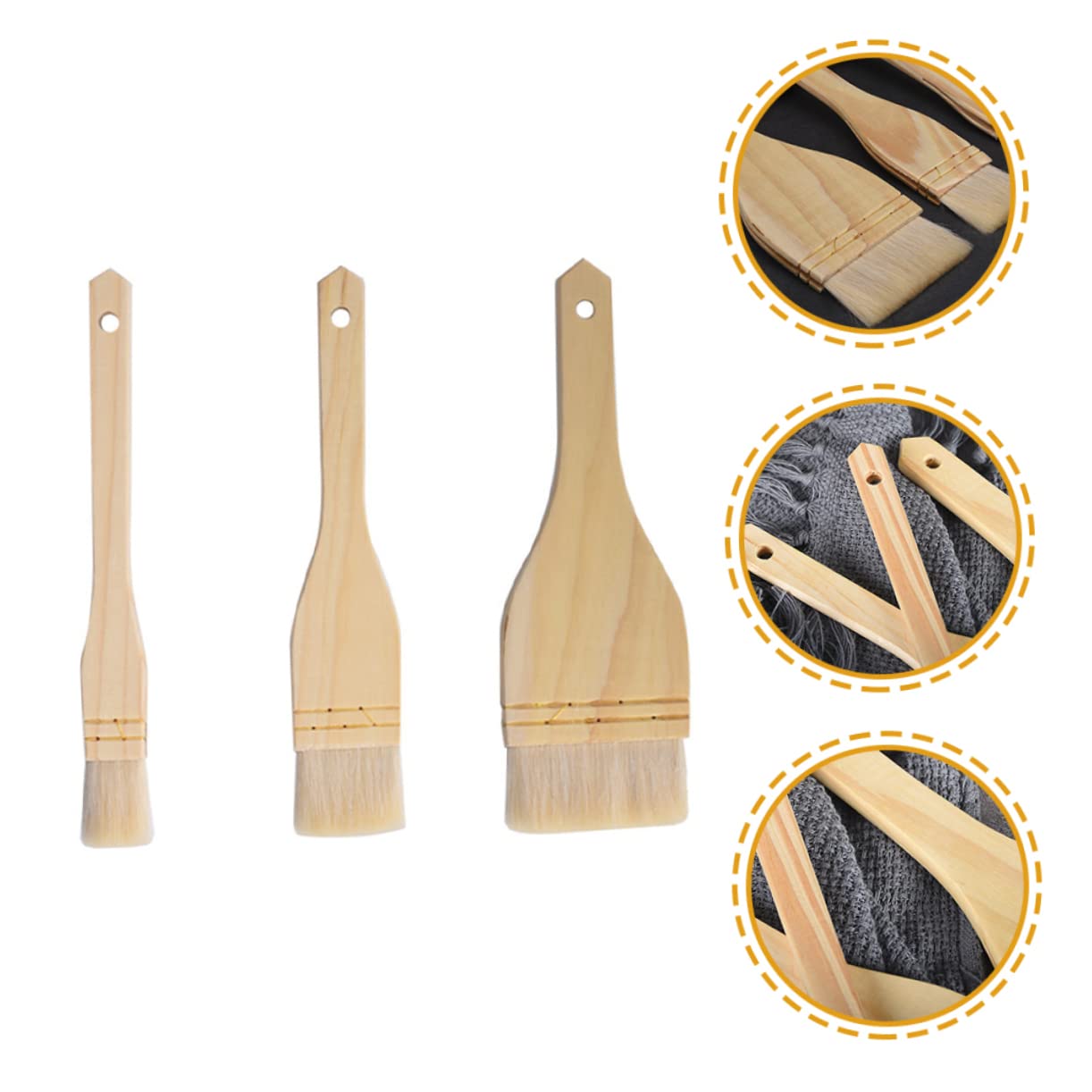 Toddmomy 3 Stück Backpinsel mit Naturborsten aus Wolle Ölpinsel für Grill und Gebäck Vielseitiger Küchenpinsel zum Backen und Grillen mit Aufhängung Hitzebeständig