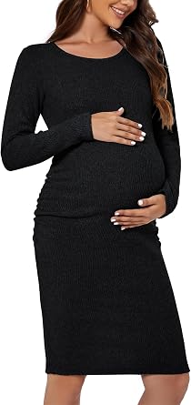 Smallshow Womens Knit Maternity Dress Long Sleeve Pregnancy Clothes