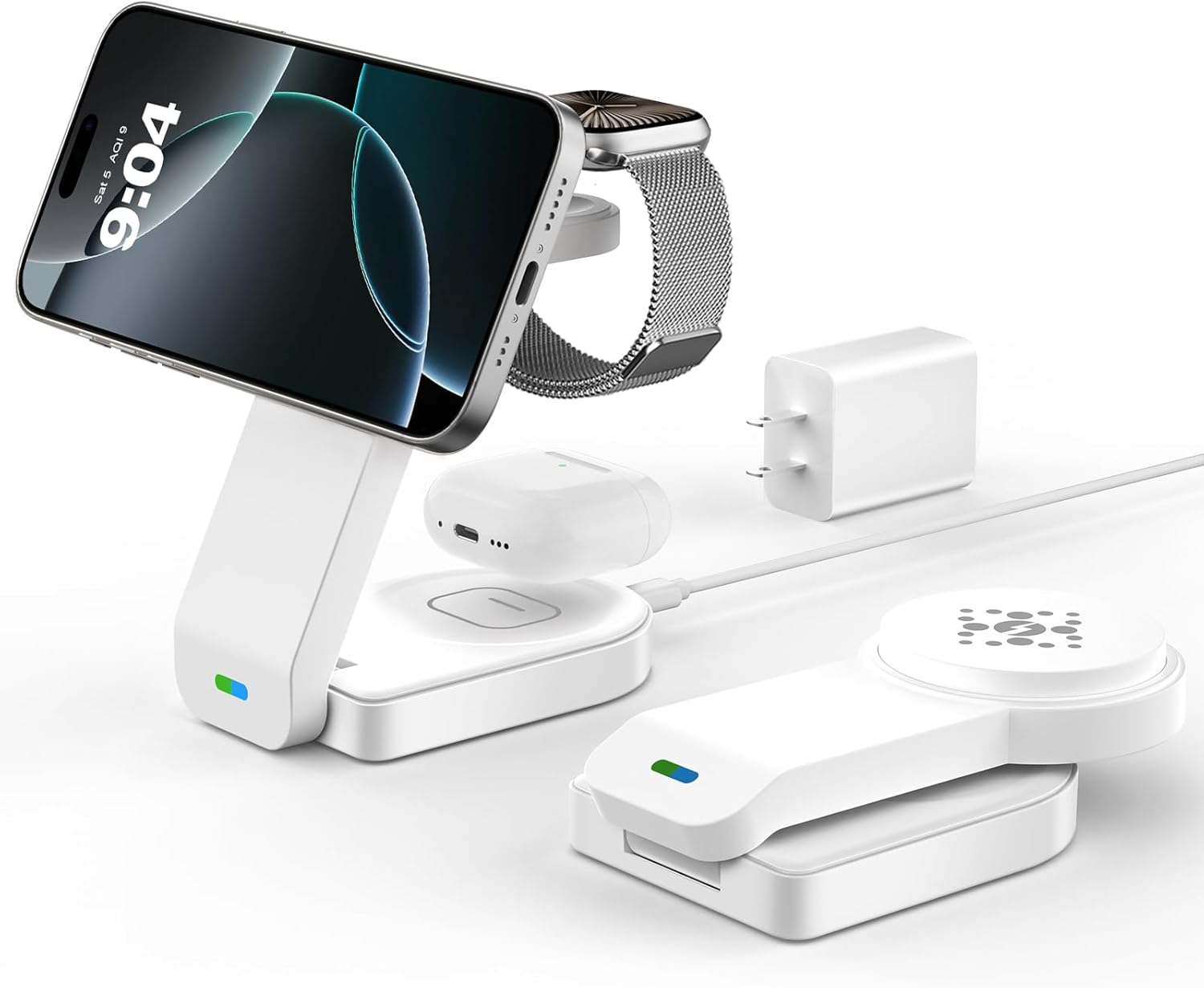 3 in 1 Wireless Charging Station Compatible with Apple,Foldable Magnetic Wireless Charger for iPhone 16/15/14/13/12,Apple Watch Series 10/Ultra 2/Ultra/9/8/7/6/5/4/SE/SE 2,Air-Pods 4/3/Pro/2(White)