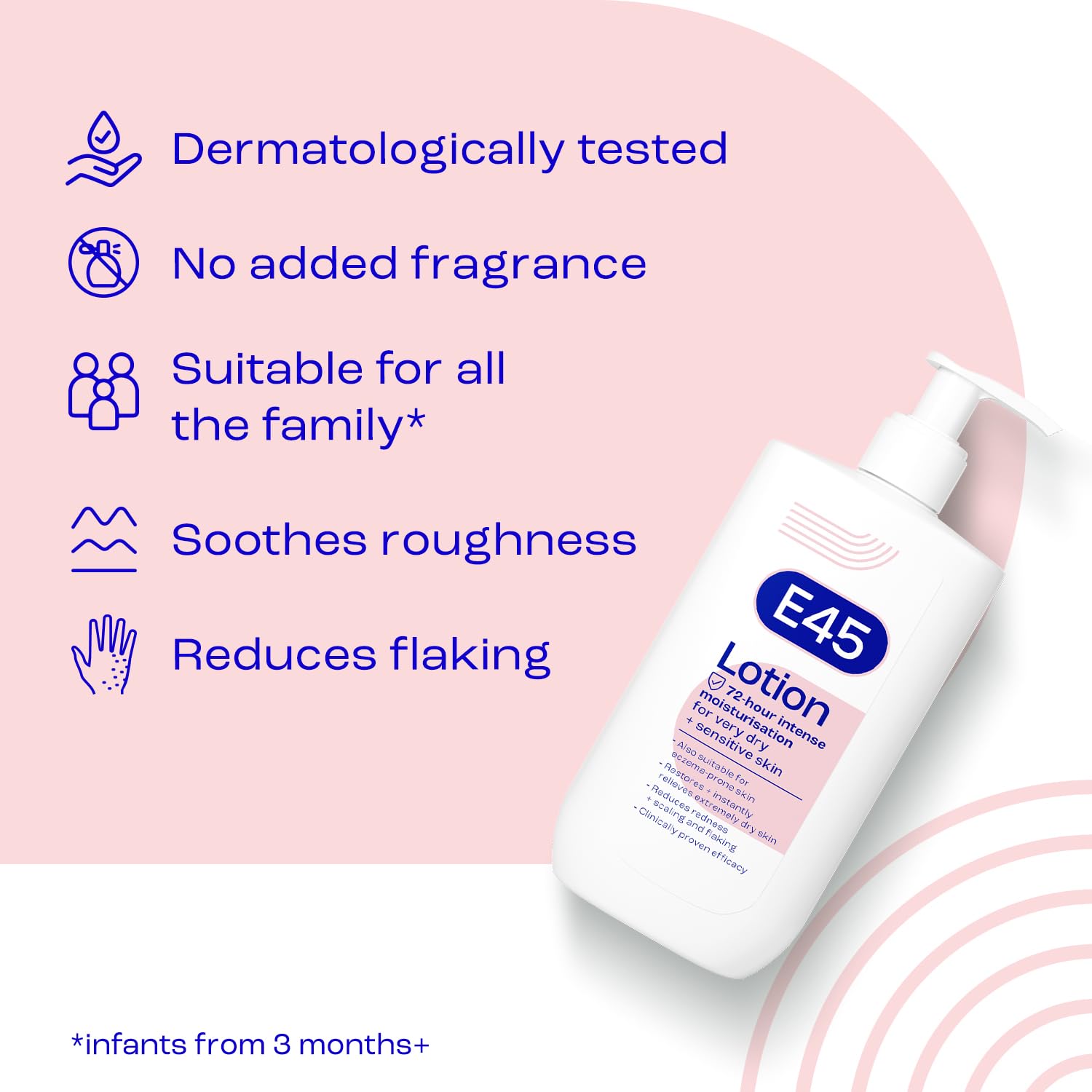 E45 Moisturising Lotion 500 ml for Dry & Sensitive Skin - Long-Lasting Hydration Protect from Dryness, Reduce Redness - Dermatological Body Moisturiser Lotion - Body Lotion - Daily Moisturiser — view 5