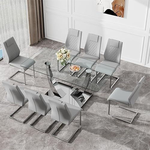 Miniatura 60 de Juego de mesa de comedor para 4, 63 pulgadas, juego de mesa de comedor de vidrio templado negro para 4 personas con sillas de poliuretano, moderno