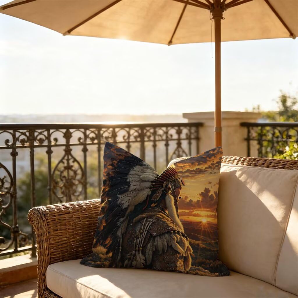 Poduszka outdoorowa 70 x 70 cm, poszewka na poduszkę 70 x 70 cm, dekoracyjna poduszka Indii, zachód słońca, lniana poduszka na sofę, wodoodporna, oddychająca, na lato, do domu, ogrodu, dekoracja domu