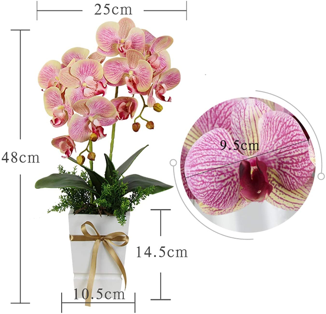 Lebensechte Orchideen aus PU-Leder mit Holzvase, künstliche Blumenarrangements für Zuhause, Büro oder Wohnzimmer, Farbe 3