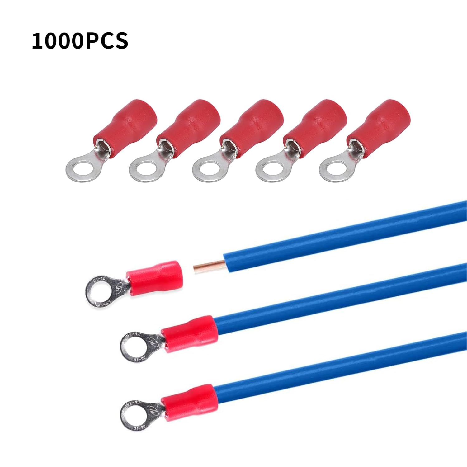 Insulated Crimp Terminals Connectors Kit, 1000PCS Cold Pressed O Type RV Brass Electrical Crimping Tools for Electric Engineering