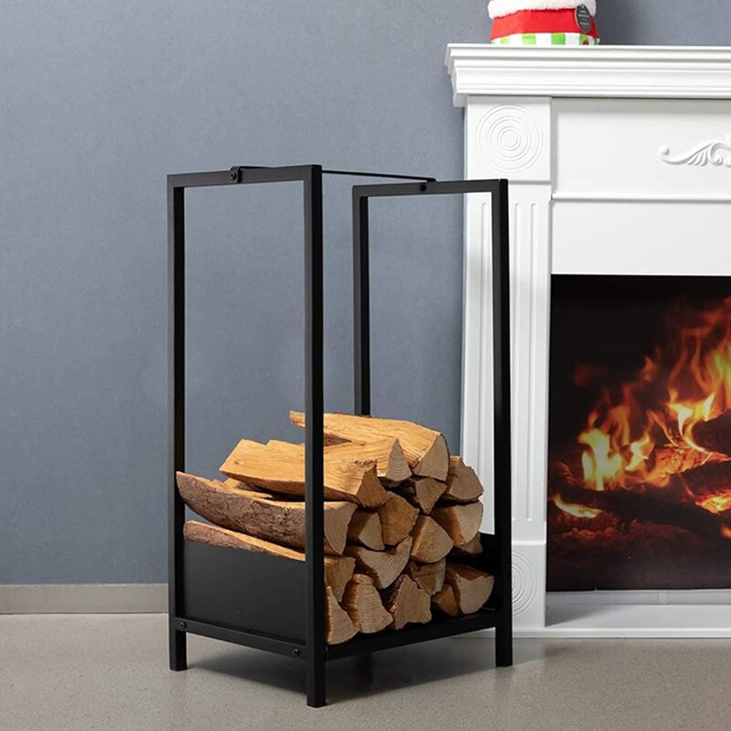 Heavy Duty Firewood Log Racks, Farmhouse Wood Stacker Holder for Hearth/Back Yard Deck, Bottom Solid Steel Plate