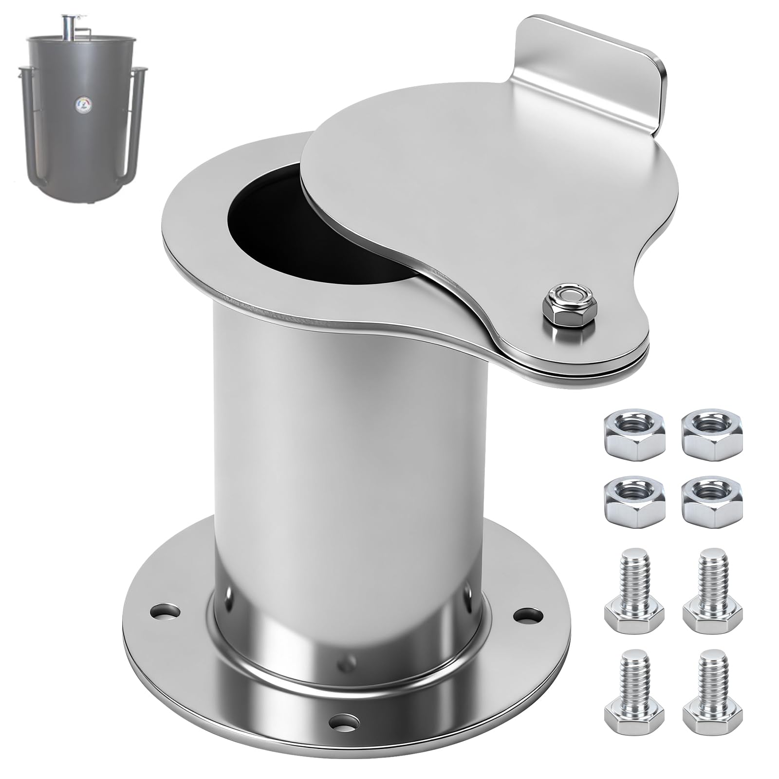 MWEDP 2" Teardrop Flanged Vent for UDS Ugly Drum Smoker Lid Exhaust, BBQ smoker Vent Smoke Stack Damper - With Screws (aluminium)