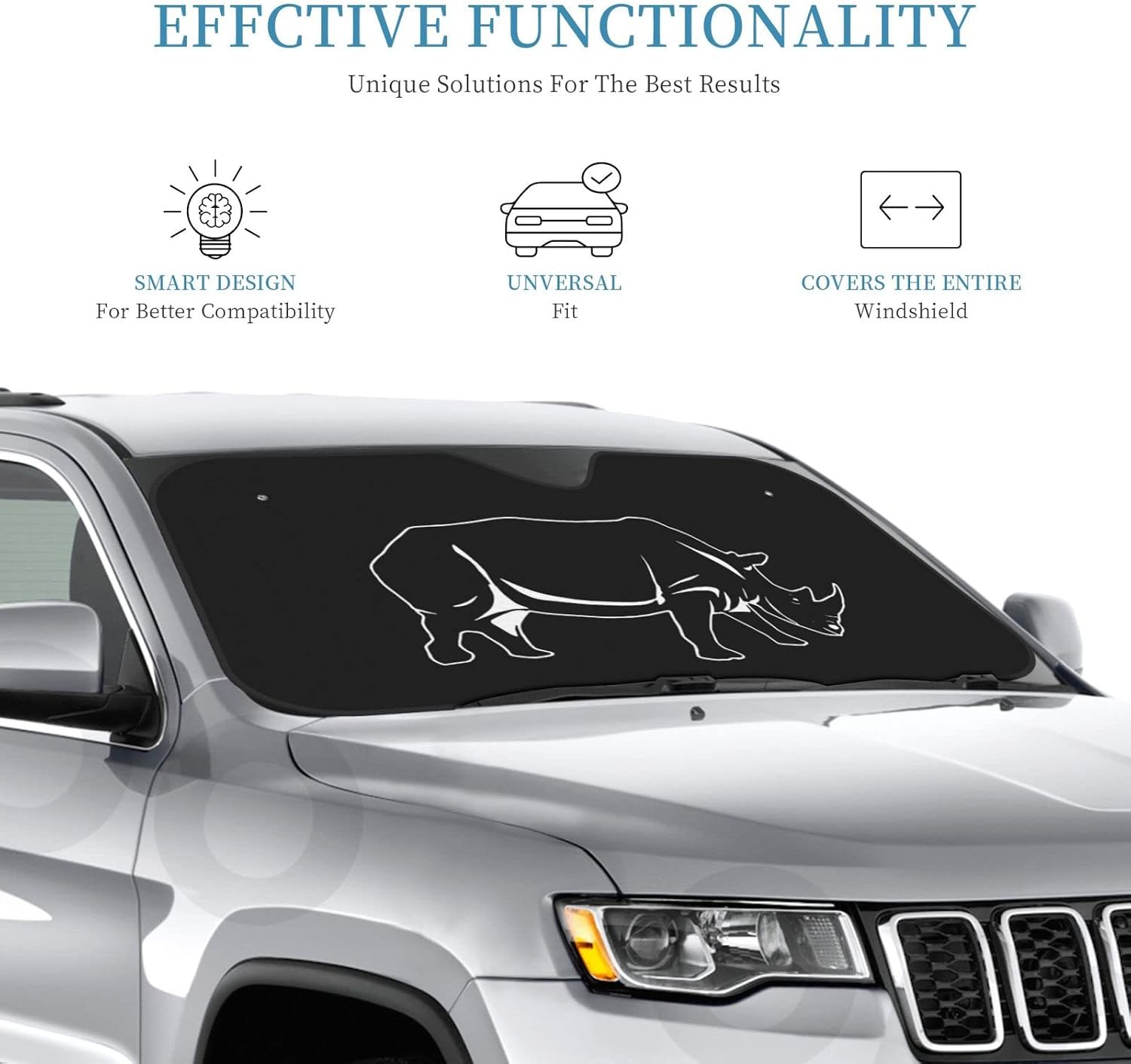 African Rhino Car Windshield Sun Shade Keep Your Vehicle Cool, for SUV Cars Trucks Universal Sun Shade