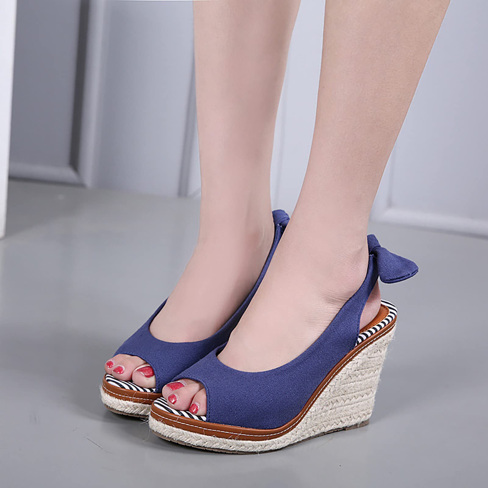 Generico Donna Sandali Estive Eleganti Primavera/Estate New Roman Slope Heel Da Bocca Di Pesce Cinturino Posteriore Scarpe Commercio Estero Grandi Comode Aperte Zeppe Estiva Bassi Estivi Comodi