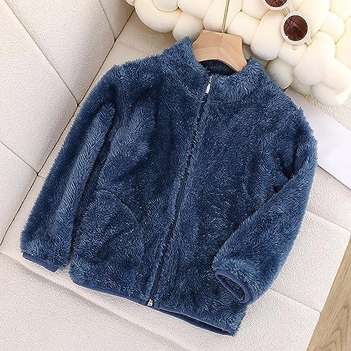 Winter Plush Warm Coat Tops 2024 Little/Big Kids Boys Girls Fall Winter Long Sleeved Solid Short Pile Coral Jacket2