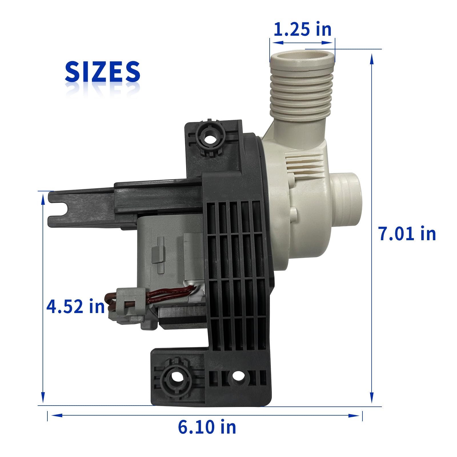 Bomba de drenaje para lavadora W10581874 para bomba de drenaje Maytag Kenmore Whirlpool 7 mm MVW WTW 7MW