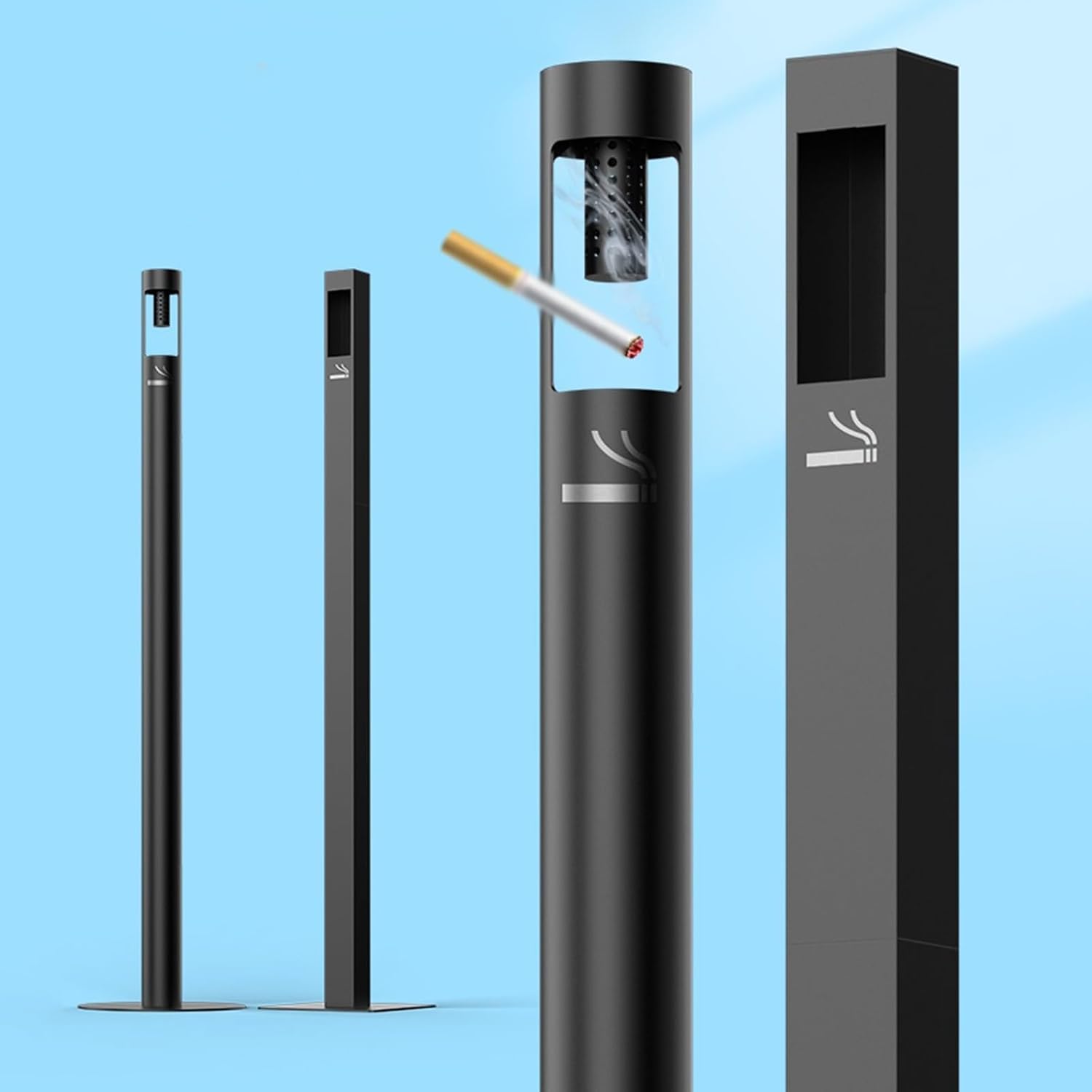 Ashtray Trash Can Outdoor Stainless Steel Ash Column Vertical Smoke Extinguishing Barrel Cigarette Butt Trash Can Collection Smoking Ashtray Outdoor Ashtrays for Cigarettes (Color : B)