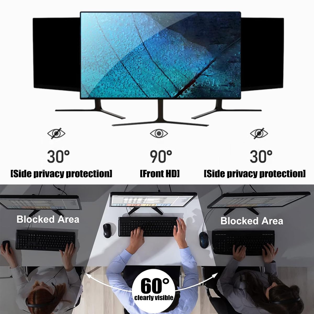 Écran de confidentialité pour ordinateur de bureau 24-32 pouces, film de protection 60 degrés, filtre d'écran amovible anti-lumière bleue, protection des yeux, film anti-reg(24 pouces 547*320 mm