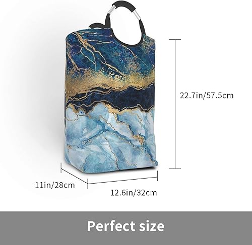 Miniatura 3 de Cesta de ropa sucia de mármol azul marino con mango de aluminio, cesta de lavandería plegable, cesta de almacenamiento para cuarto de baño y