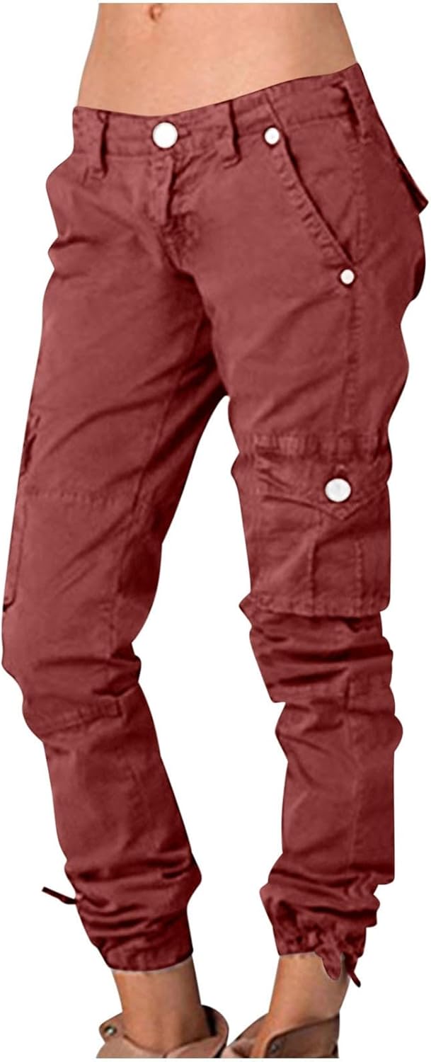 FZYLQY Low Rise Cargo Pants for Women Casual Streetwear Straight Leg Trousers Stretchy Combat Military Pants with Pockets