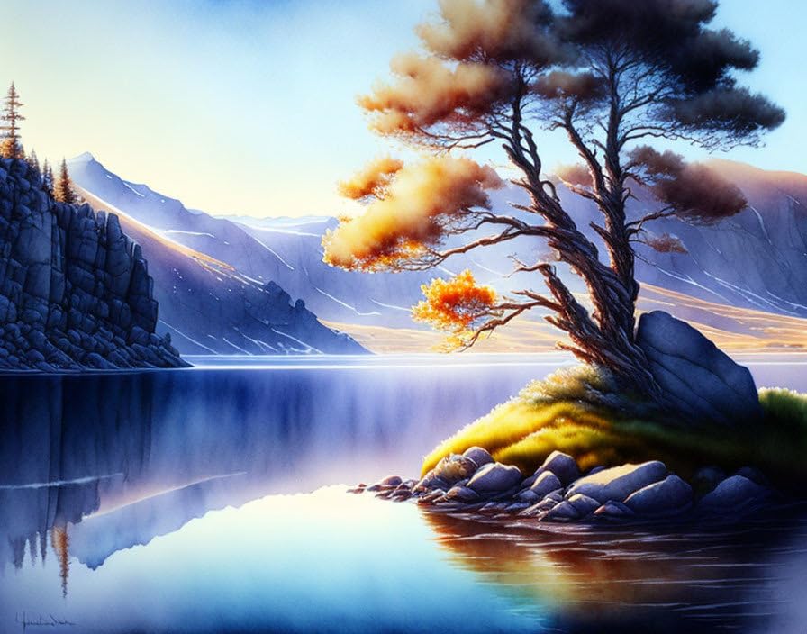 Toile Highlands Mountain Lake 58 x 90 cm impression d'art