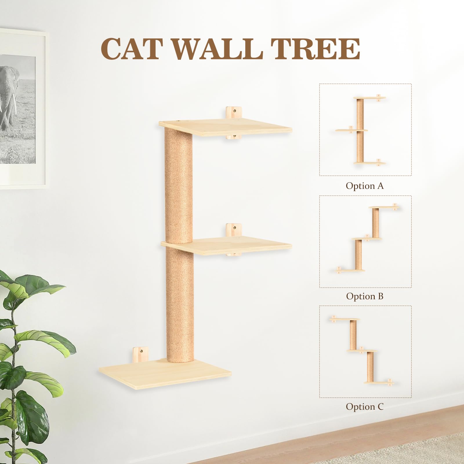 Cat Wall Shelves and Perches, Wall Mounted Cat Furniture with Hammock, Bridge, Tree, Steps and Scratching Posts, Wooden Climbing System for Indoor Large Cats and Kittens - image 5