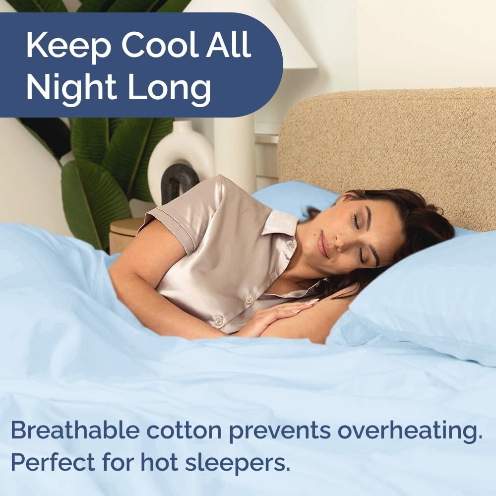 Queen Sheet Set - 100% Cotton Sheets - 4 Piece Queen Size Cotton Bed Set with Deep Pockets up to 16 Inches - Ultra Soft, Breathable & Cooling - Fade and Stain Resistant - Machine Washable - Light Blue