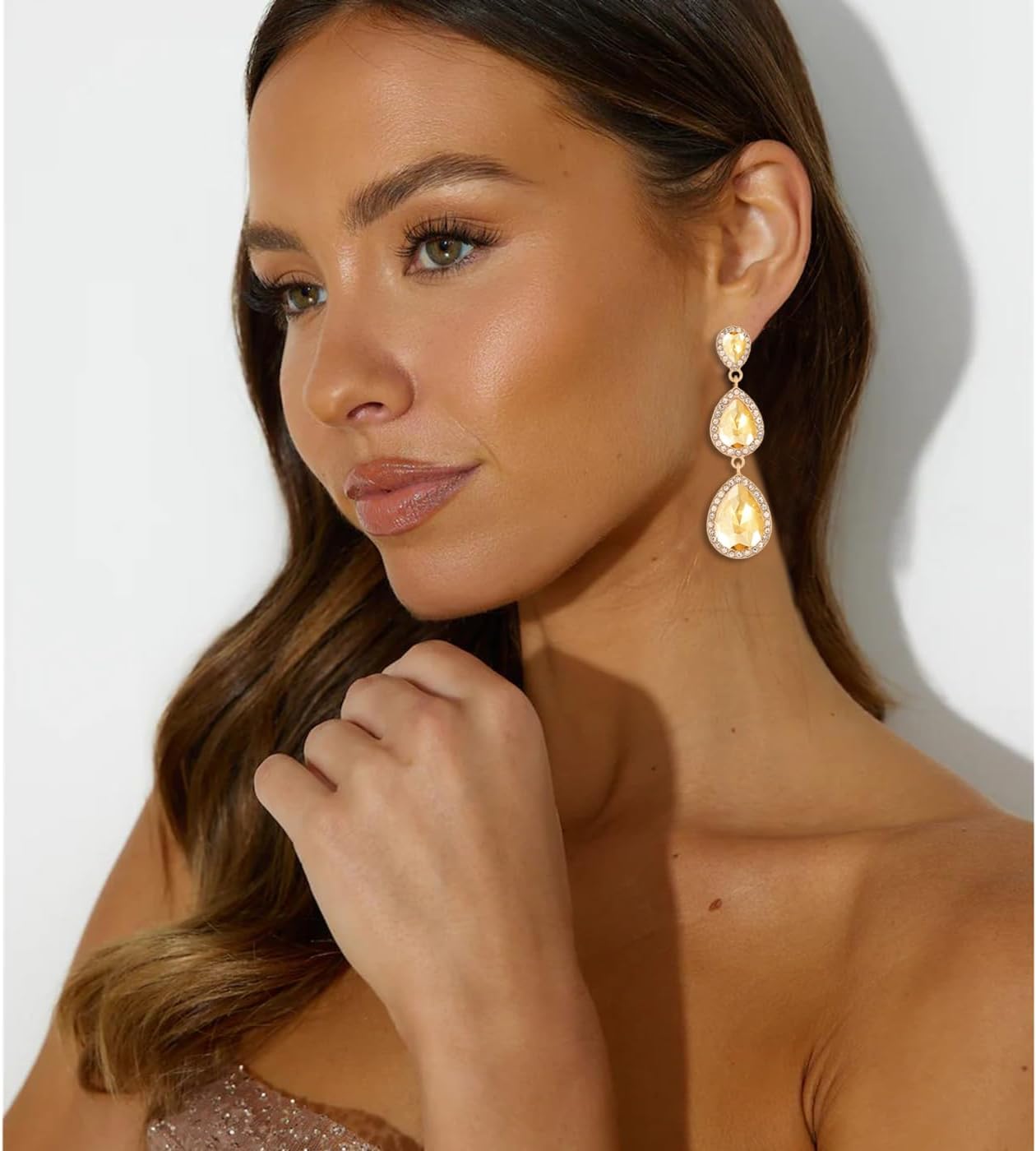 Vintage Rhinestone Teardrop Dangle Earrings Long Dangling Drop Earrings Crystal Chandelier Earrings for Women Wedding Bridal Prom - Image 3