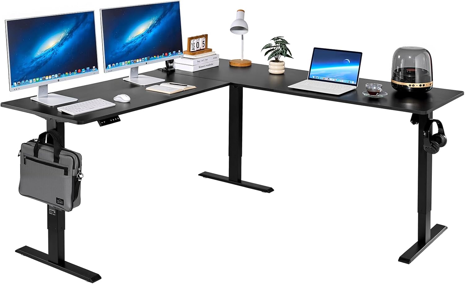 ((Incomplete))VEVOR L Shaped Standing Desk 71 x 71 inch, 3 Memory Height Adjustable, Electric Corner Standing Desk with Dual Motor, 2 Hooks & Cable Hole, Heavy Duty Carbon Steel Sit Stand Computer Workstation Table