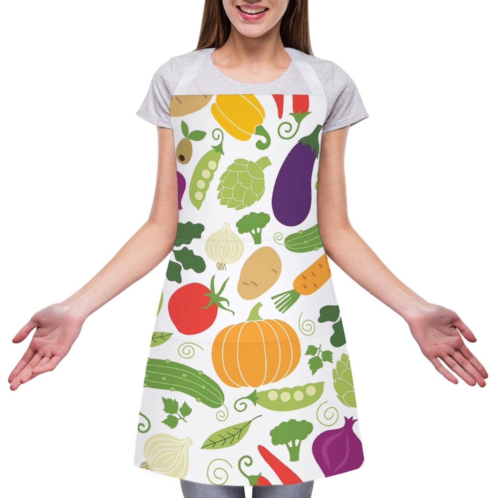 Amazon｜エプロン 首掛け 果物柄 野菜柄 前掛け キッチンエプロン