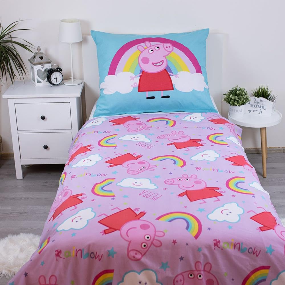 Peppa Pig Rainbow PEP016 Eenpersoons Katoenen Dekbedovertrek Set Peppa Pig Rainbow PEP016 Eenpersoons Katoenen Dekbedovertrek Set