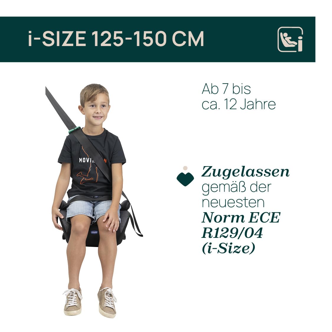 Chicco Quasar Fix i-Size, Kinderautositz 7-12 Jahre (126-150 cm), Gewicht 23-36 kg, Gruppe 3, einfach einzubauen mit Isofix-System, mit gepolsterten Armlehnen und komfortablem Sitz, schwarz