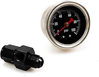Universal Fuel Pressure Gauge, Liquid 0-100psi Oil Press Gauge 1/8 NPT with An6 Fuel Pressure Take Off Fitting 6an Adapter for Car & Truck