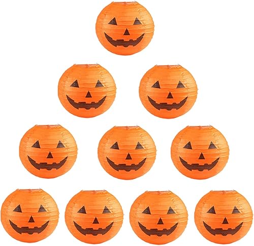 10 faroles de papel de calabaza de Halloween, farol Jack O Lantern de papel colgante de calabaza para fiestas de Halloween, decoración de jardín, 12 disponible en Yaxa Venezuela