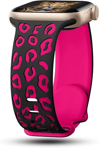 CreateGreat Correas de dos tonos grabadas de leopardo compatibles con Apple Watch Band de 1.61, 1.57, 1.49, 1.77, 1.73 y 1.65 pulgadas para mujer,