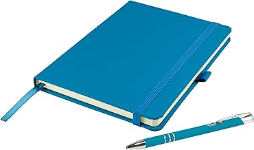 A5 Notebook/Journal with Matching Pens, Lined Pages, Ribbon, sustainably sourced paper (Ocean Blue)