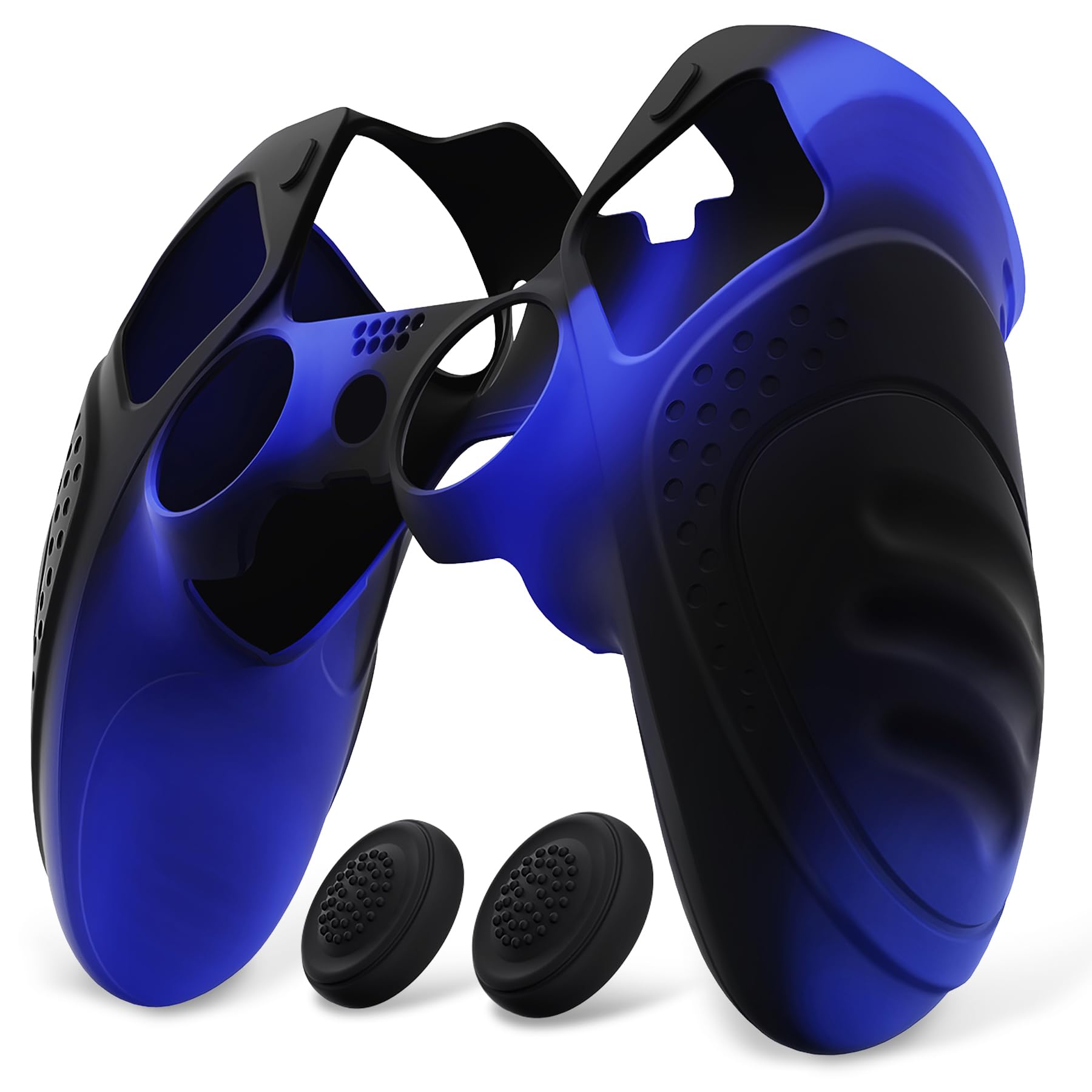 PlayVital Skórki do PS5 Edge, Miękkie Silikonowe Ergonomiczne Ochronne, Nakładki Kciuki - Niebieski & Czarny (Guardian Edition)
