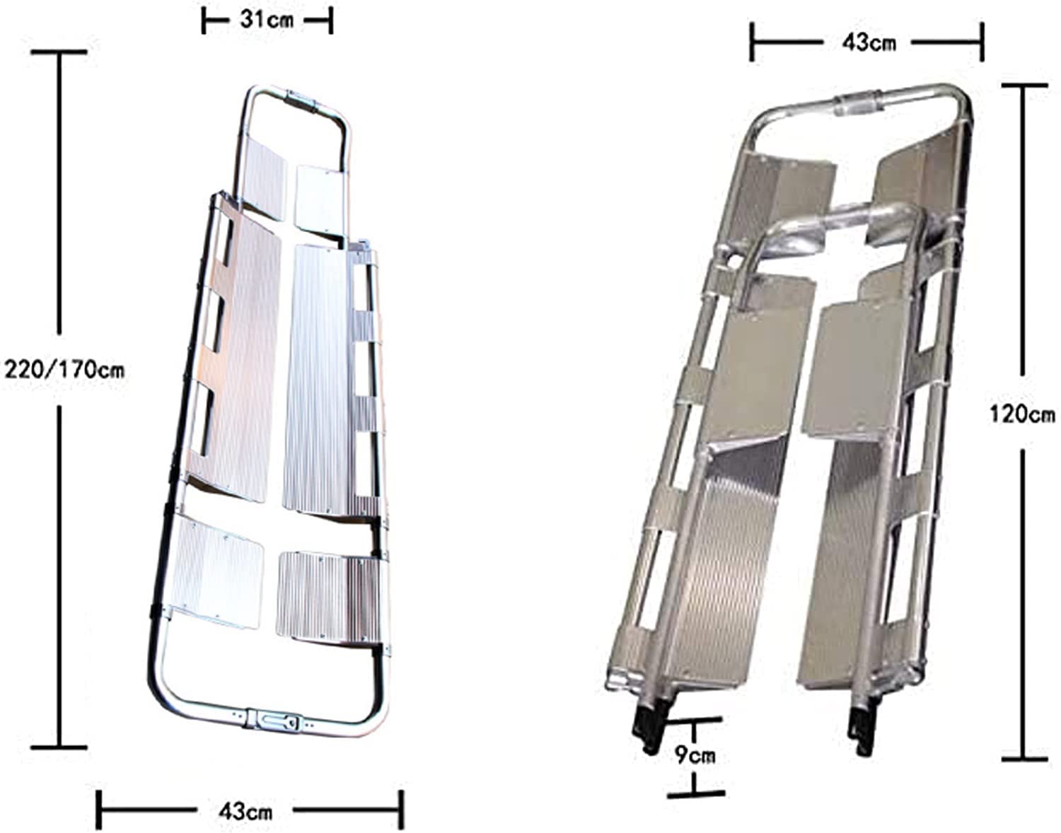 Tragbare Bahre aus Aluminiumlegierung, Tragbare Trage, Schaufeltrage aus Aluminium, faltbar, teleskopisch, mit abbrechbarem Scharniermechanismus, Krankentrage, verstellbare Länge