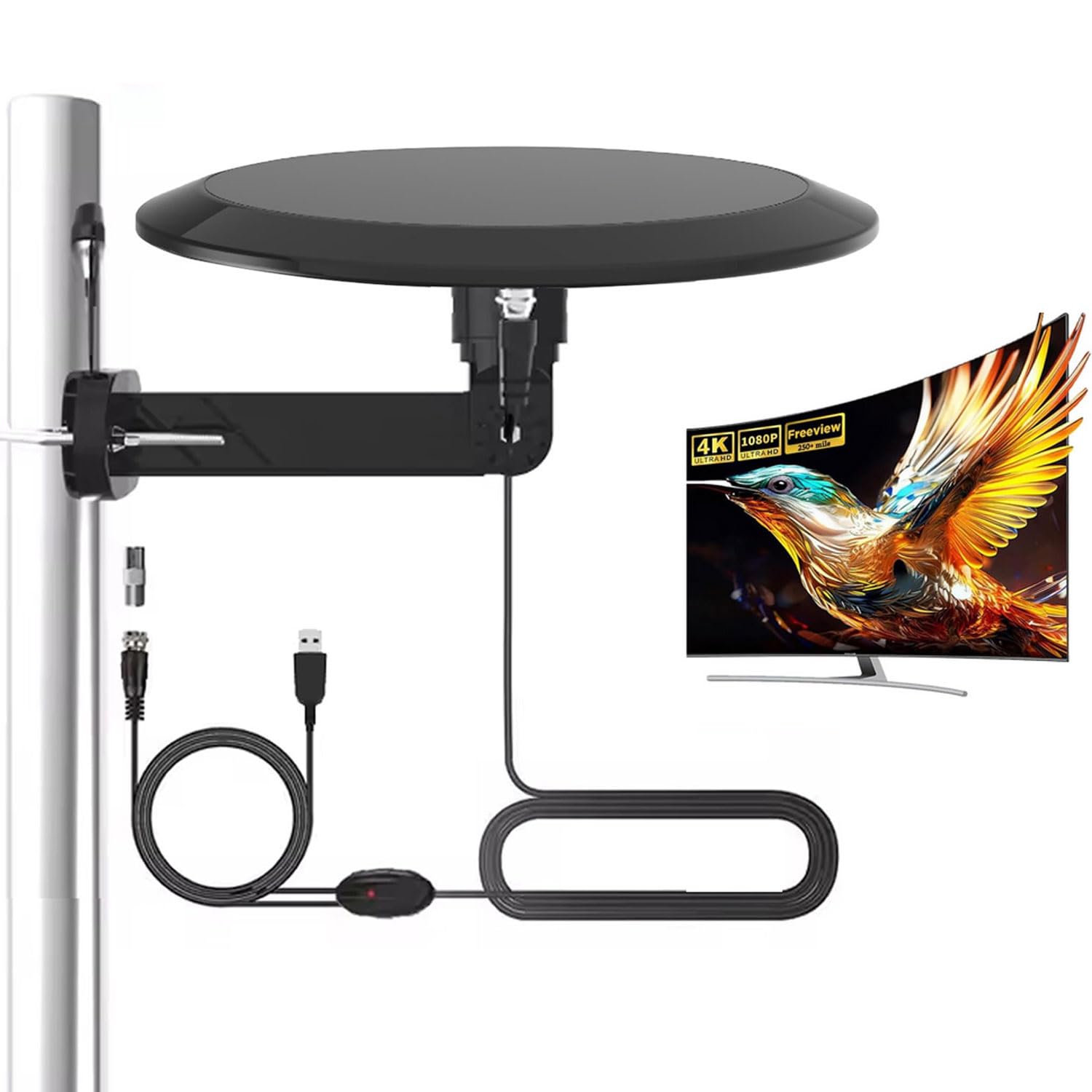 Outdoor Indoor Digital Smart TV Antenna for Camper RV Boat, HDTV Antenna for Smart TV with Amplifier, 32ft Coaxial Cable