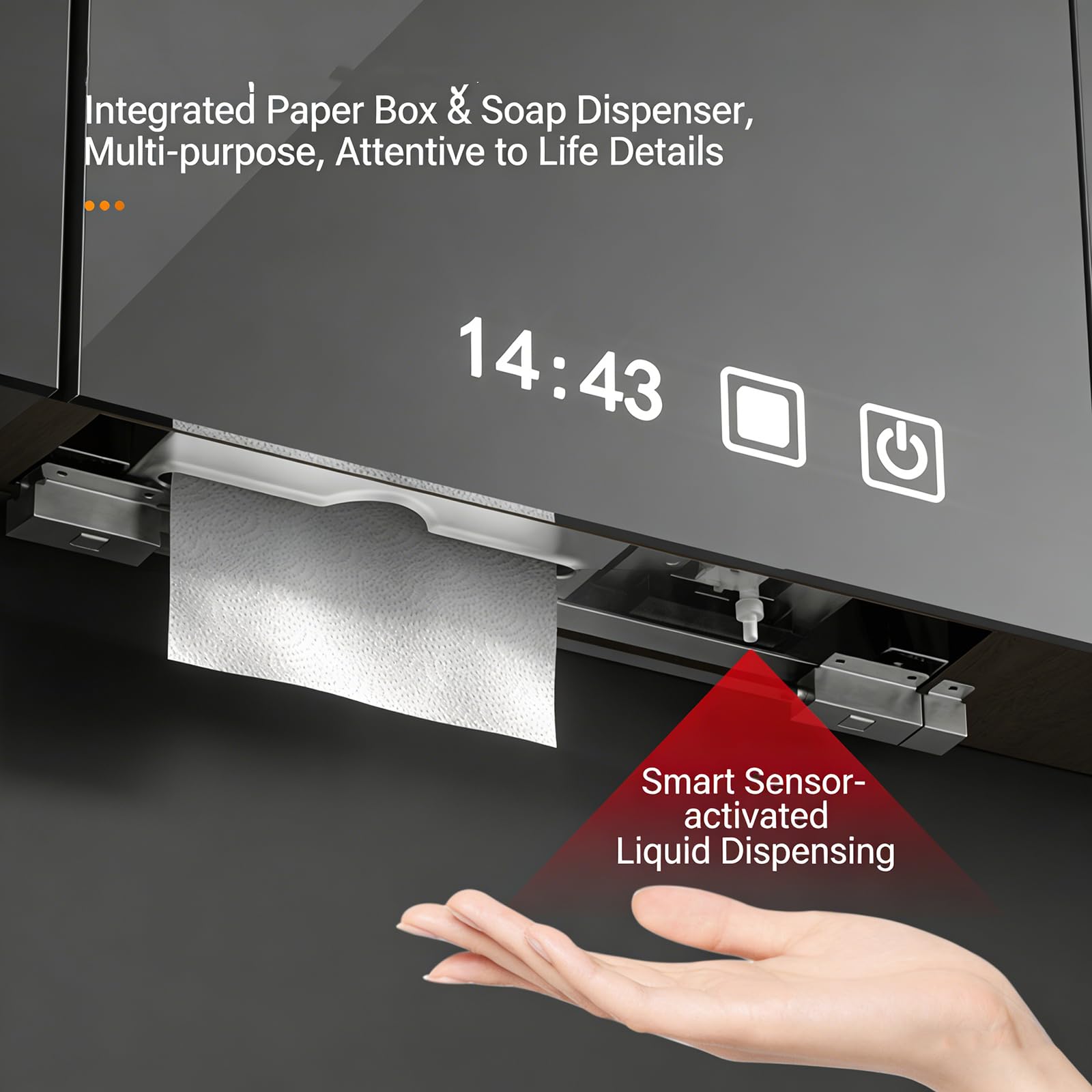 Dispenser automatico di sapone con scatola di fazzoletti nascosta, in acciaio inox 304, design salvaspazio per rinnovamento bagno e hotel