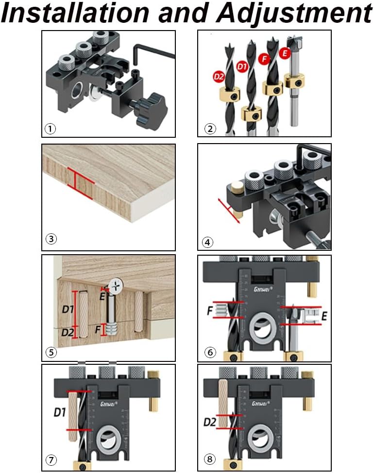 SagaSave 3 in 1 Dowel Jig Drill Kit Multi-Function Self Centering Doweling Jig Kit Adjustable Drilling Locator Puncher Set Aluminum Alloy for Woodworking Furniture(Mini A)